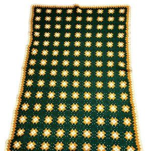 Vtg Homemade Knitted Crocheted Granny Square Throw Afghan Blanket Cottagecore